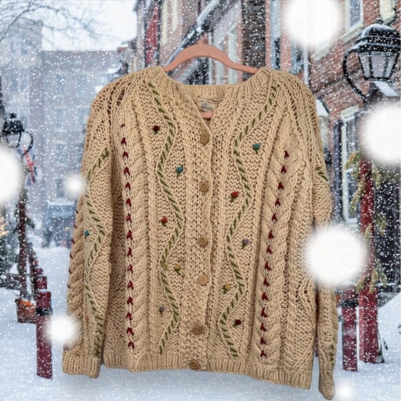 Vintage 1960s made in Italy Robinson's  California Wool Sweater Cardigan Flowers - Picture 1 of 12